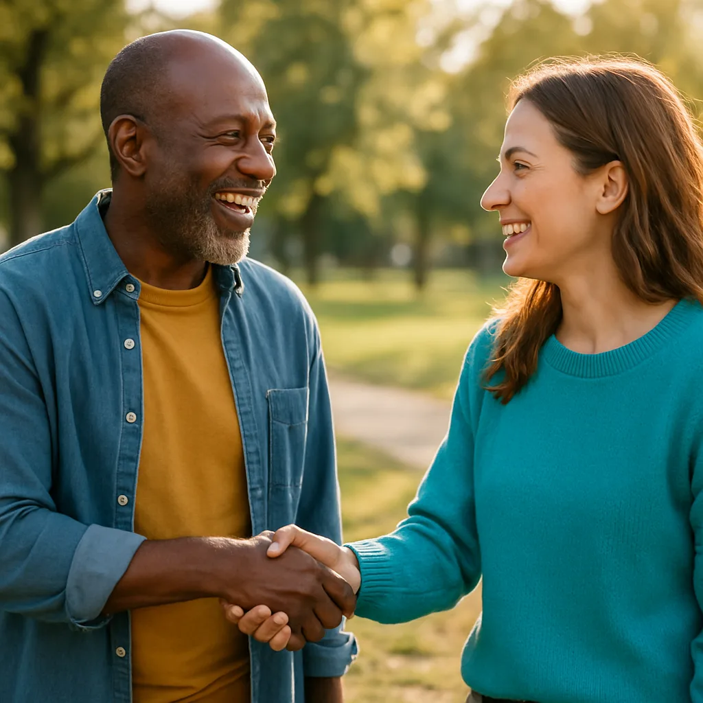 Two people meeting at a local park — genuinely local Lincolnshire dating